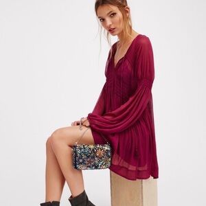Free People Billowy Peasant-Style Mulberry Mini Dress
